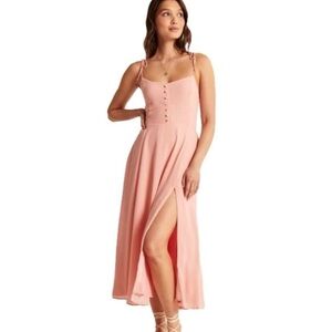 Abercrombie & Fitch Pink Tie-Strap Corset Button Midi Dress With Slip Size XSP